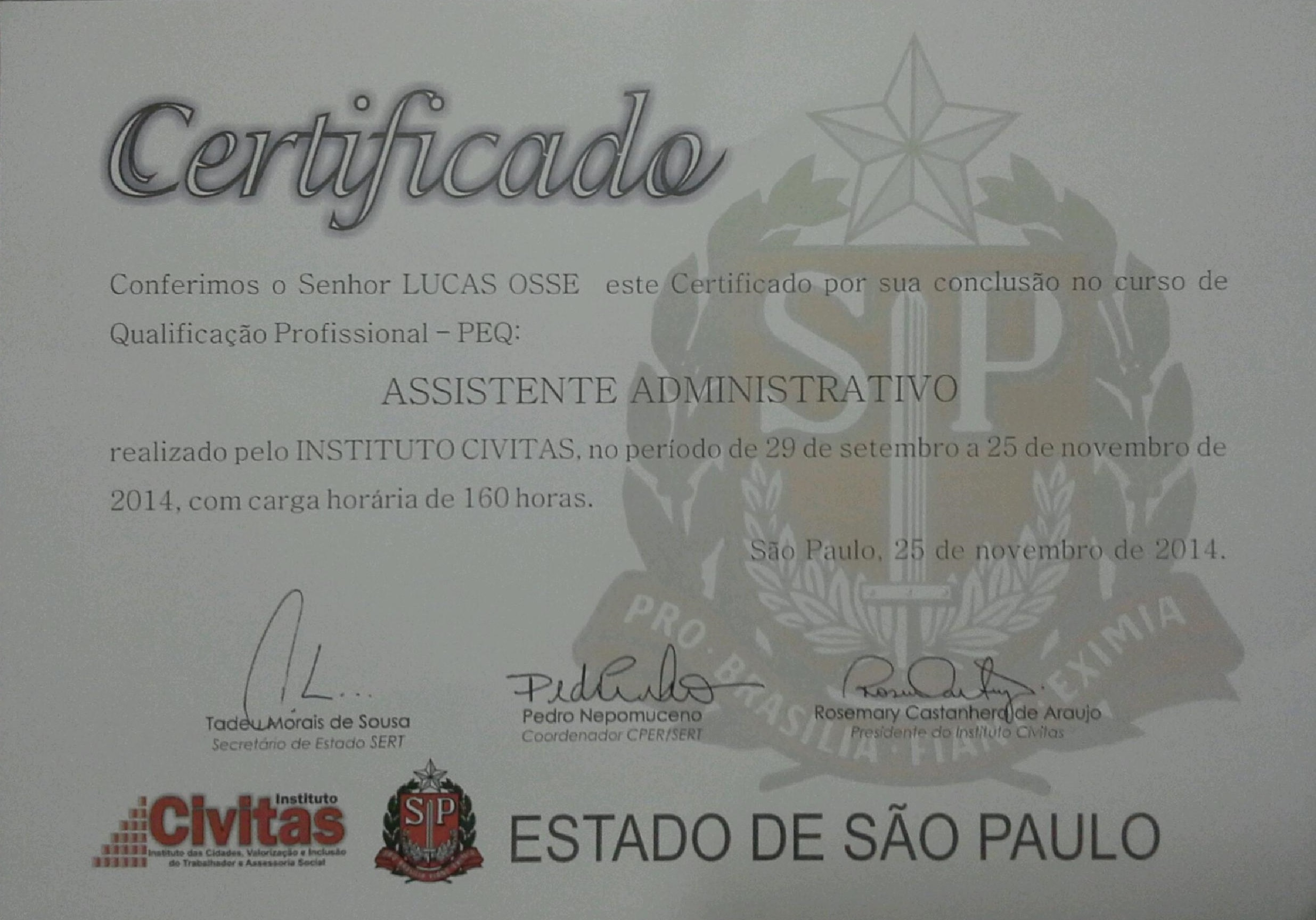 certificado de curso de asistente administrativo